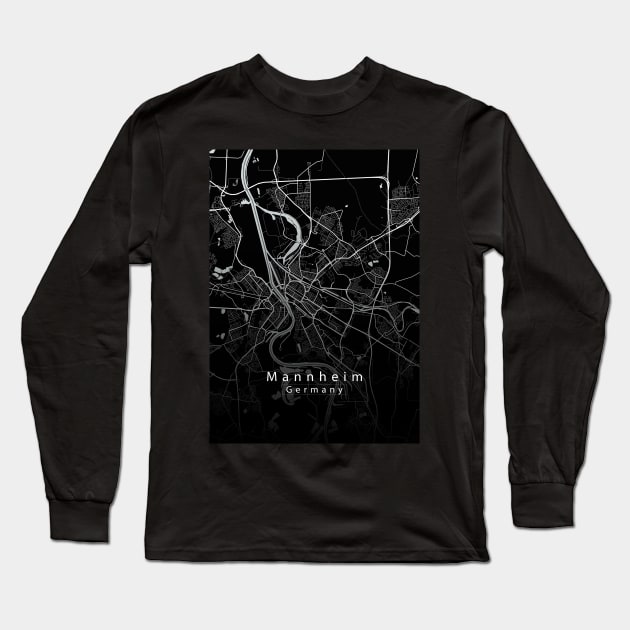 Mannheim Germany City Map dark Long Sleeve T-Shirt by Robin-Niemczyk